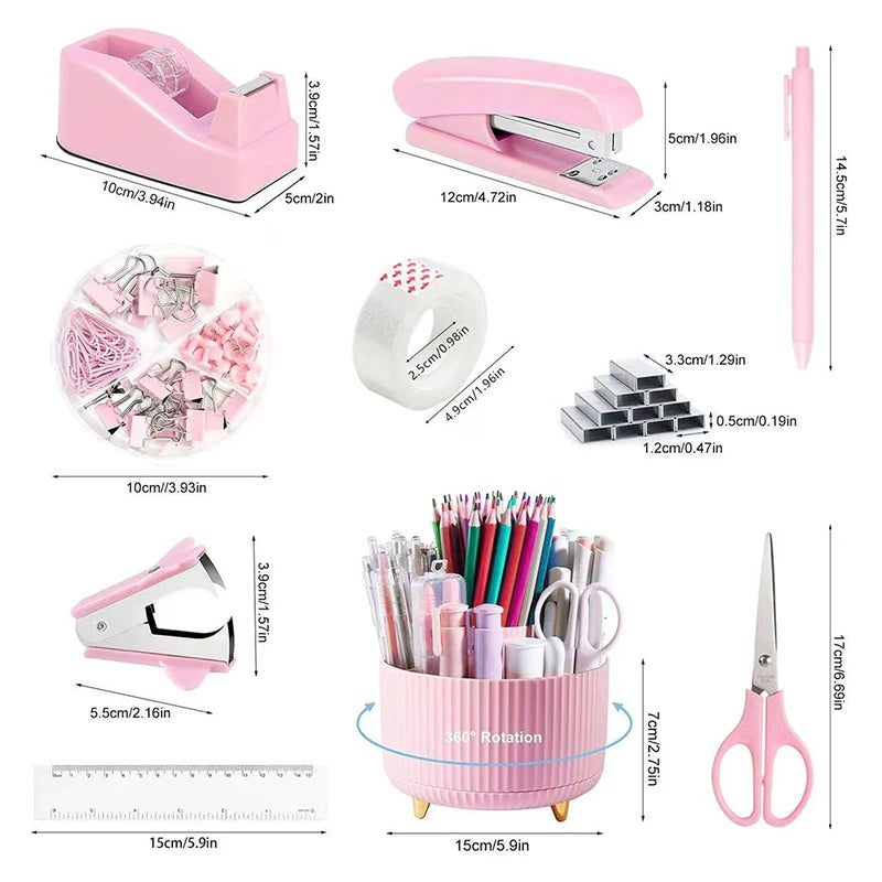 Desk Stationery Set — Stapler, Tape, Scissors & More