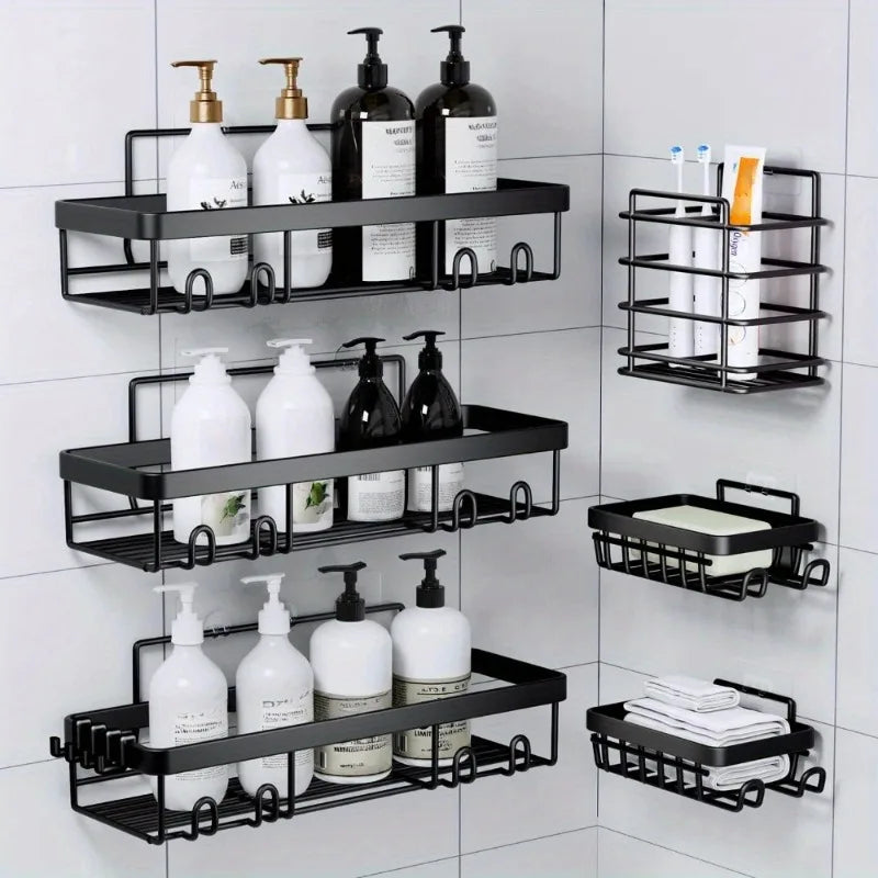 Adhesive Shower Caddy Shelf Set — 6 Pack, No Drilling