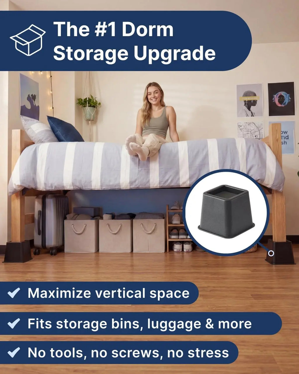 Adjustable Bed Risers — Set of 8, 3/5/8 Inch