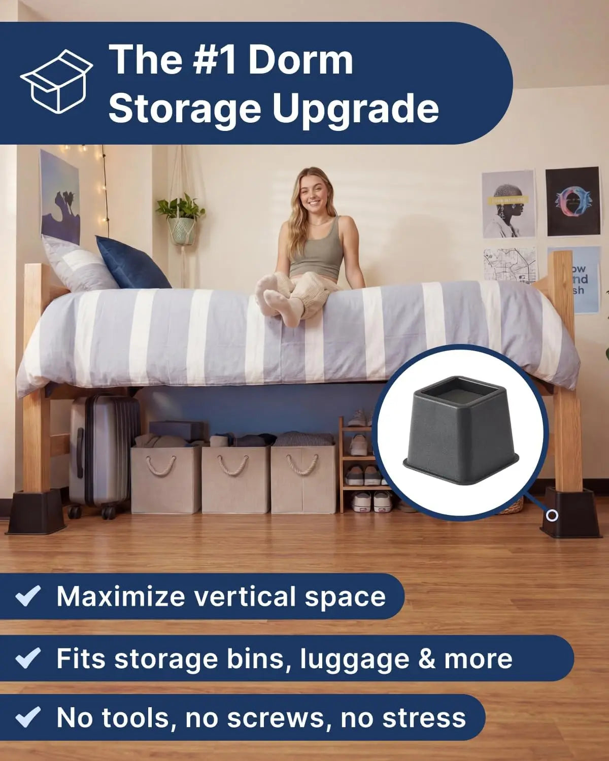 Adjustable Bed Risers — Set of 8, 3/5/8 Inch