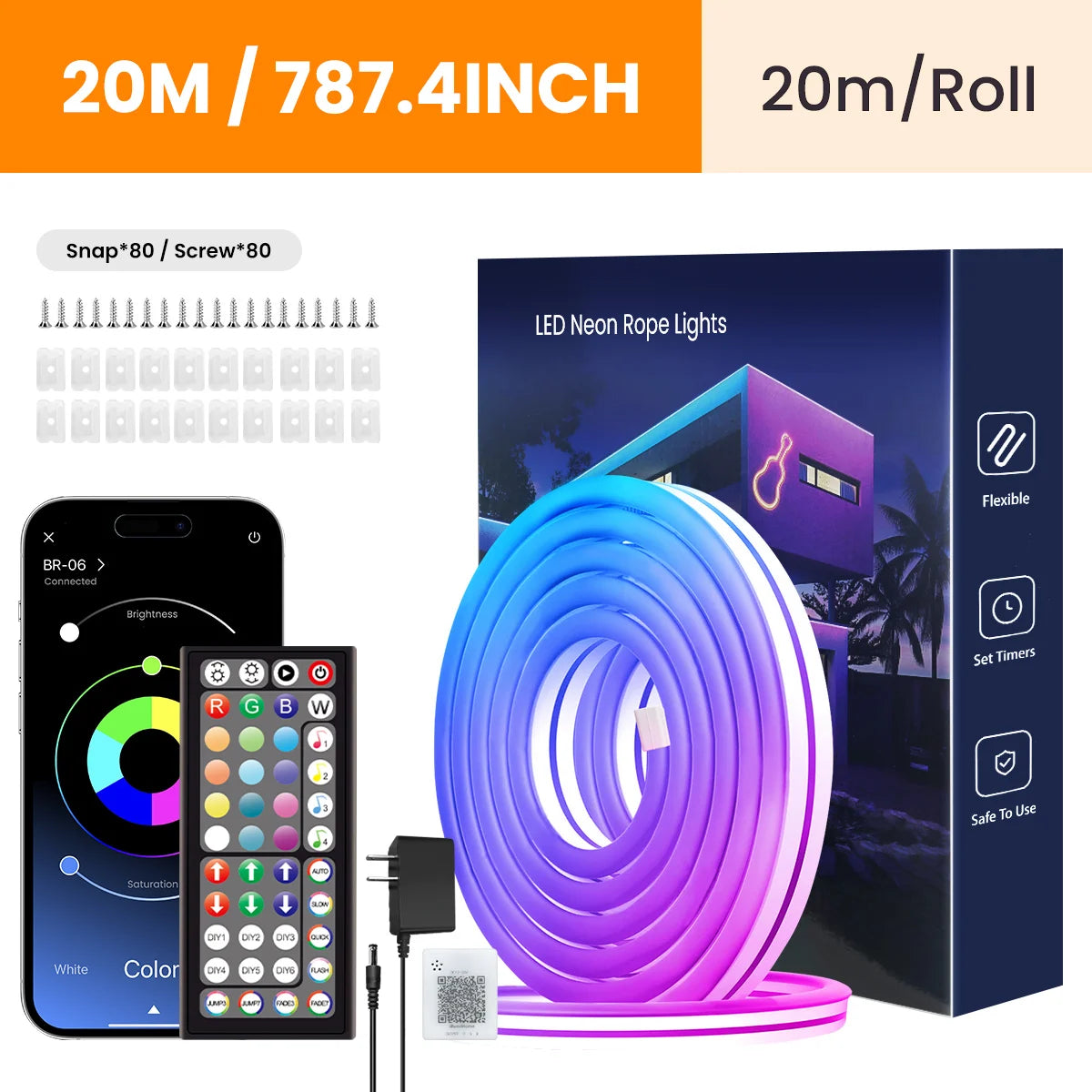 RGB LED Rope Lights — App & Remote Control, 10–30m