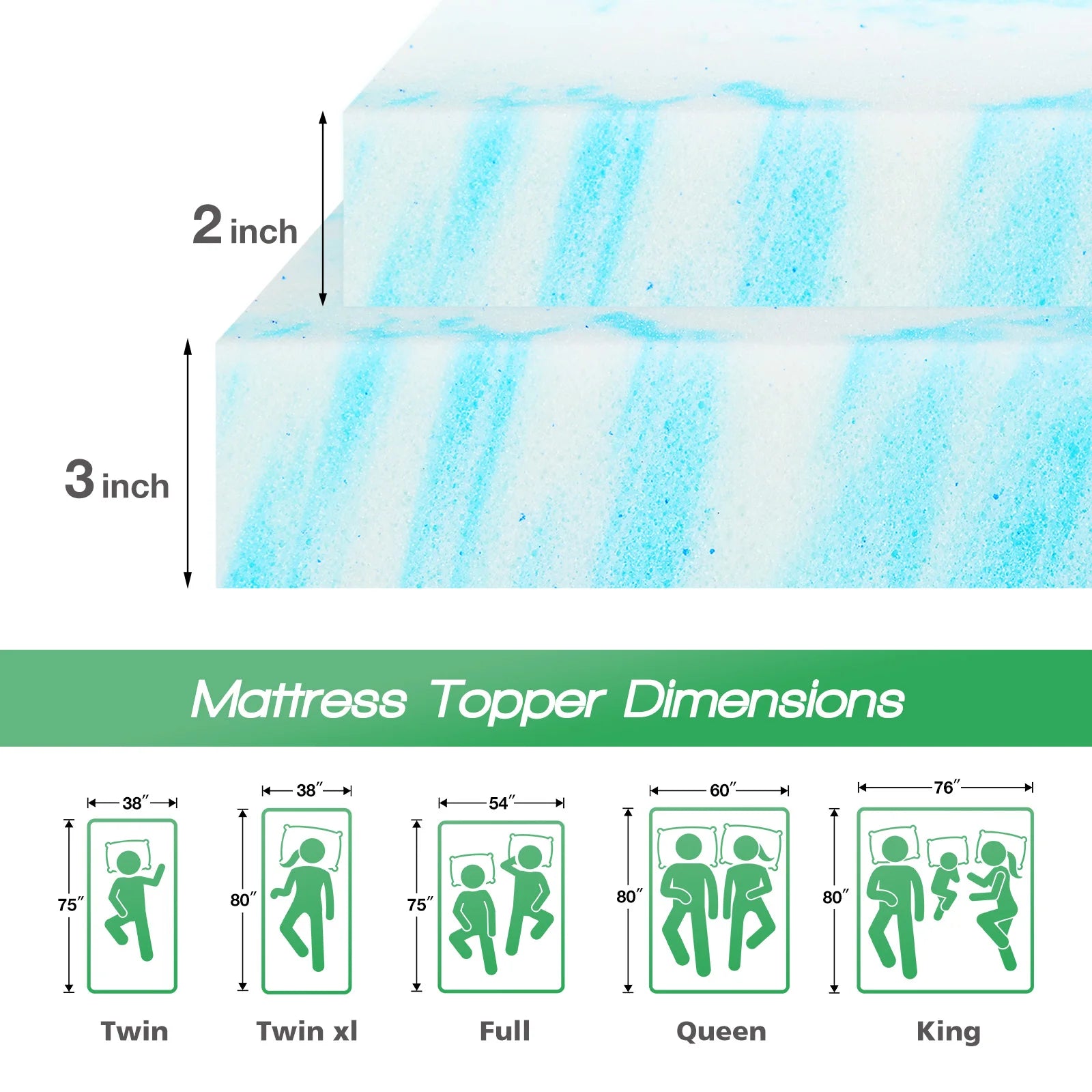 Cooling Gel Memory Foam Mattress Topper — 2 or 3 Inch