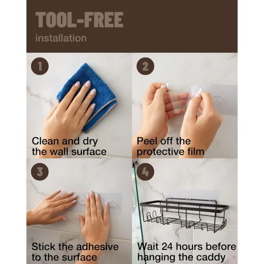 Adhesive Shower Caddy Shelf Set — 6 Pack, No Drilling