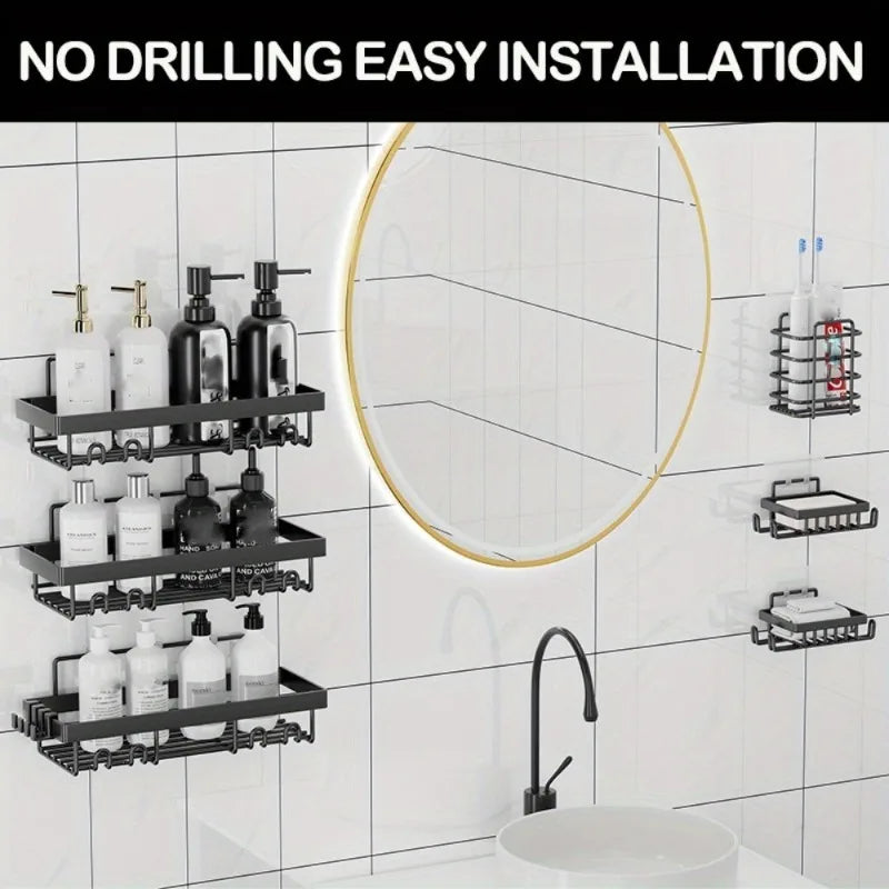 Adhesive Shower Caddy Shelf Set — 6 Pack, No Drilling