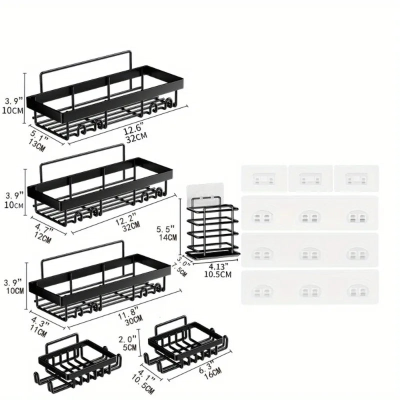 Adhesive Shower Caddy Shelf Set — 6 Pack, No Drilling