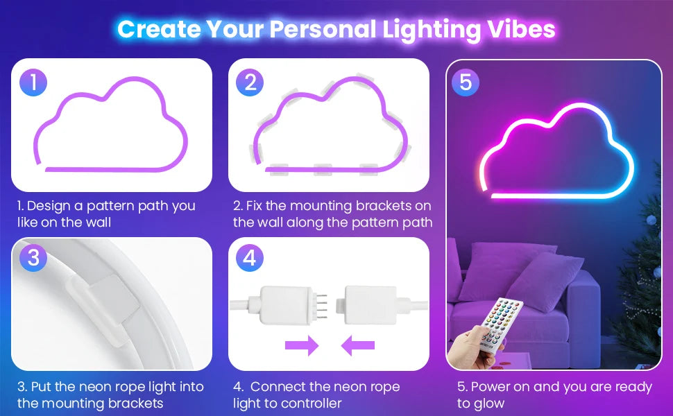RGB LED Rope Lights — App & Remote Control, 10–30m