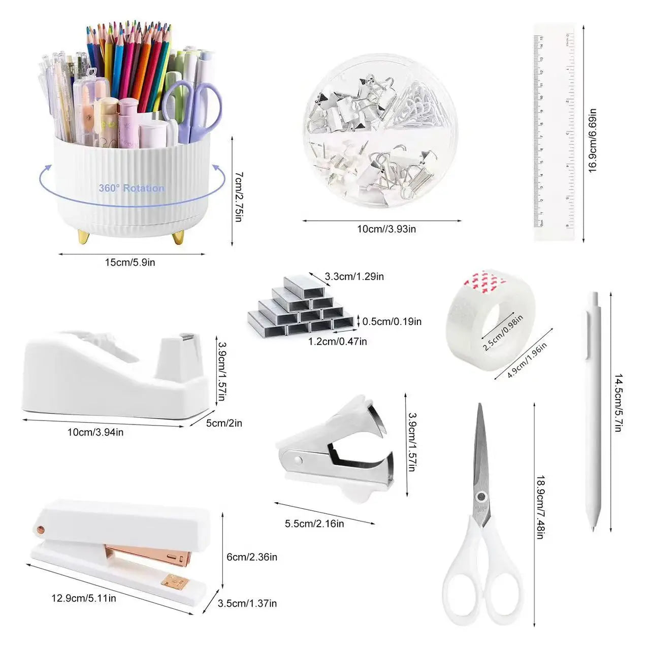 Desk Stationery Set — Stapler, Tape, Scissors & More