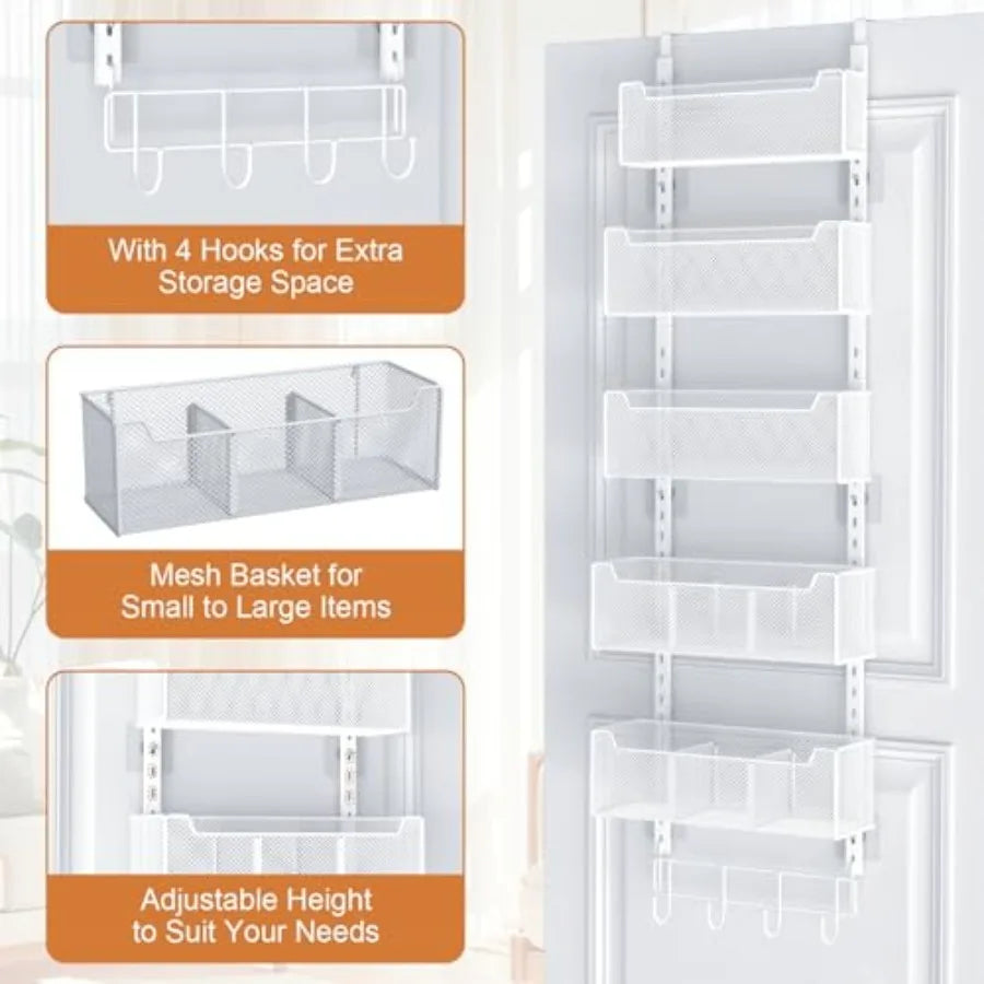 Over-Door Metal Organizer — 5 Adjustable Baskets