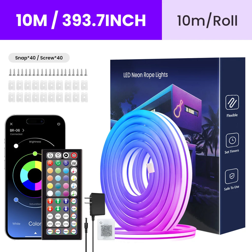 RGB LED Rope Lights — App & Remote Control, 10–30m