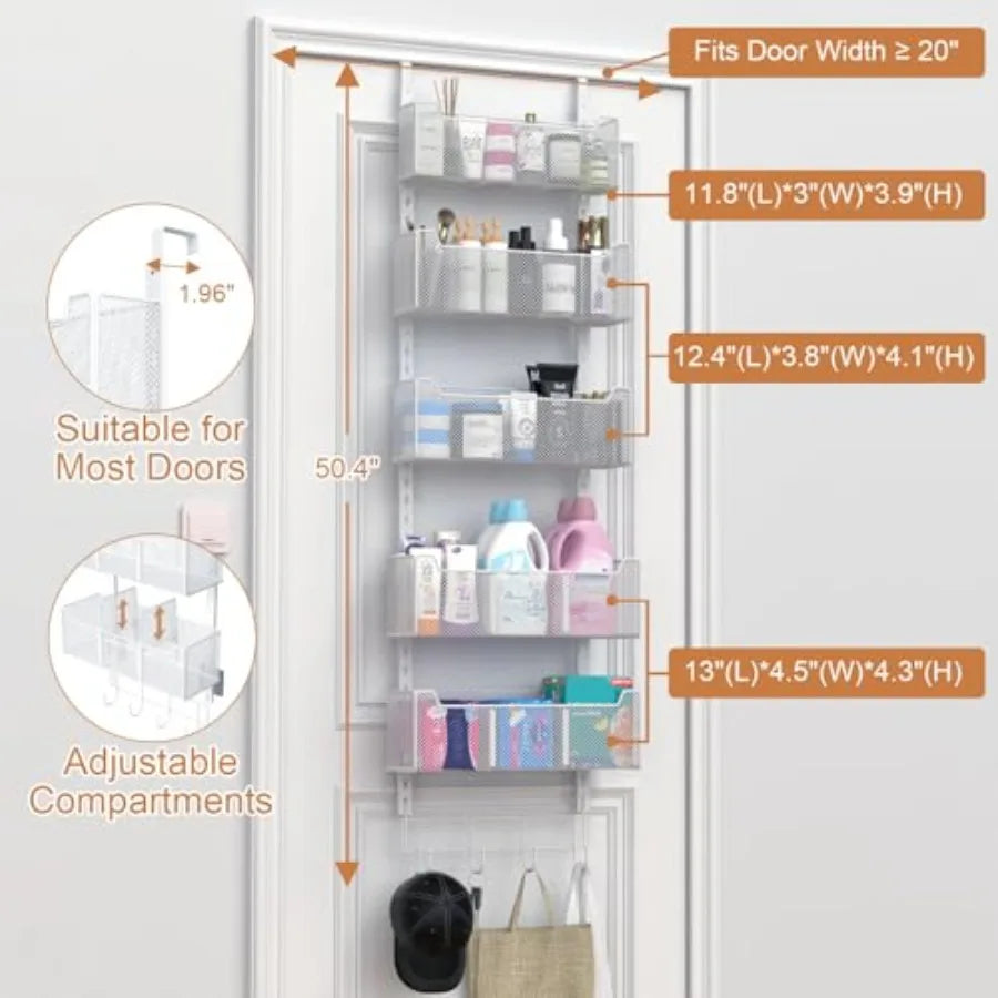 Over-Door Metal Organizer — 5 Adjustable Baskets