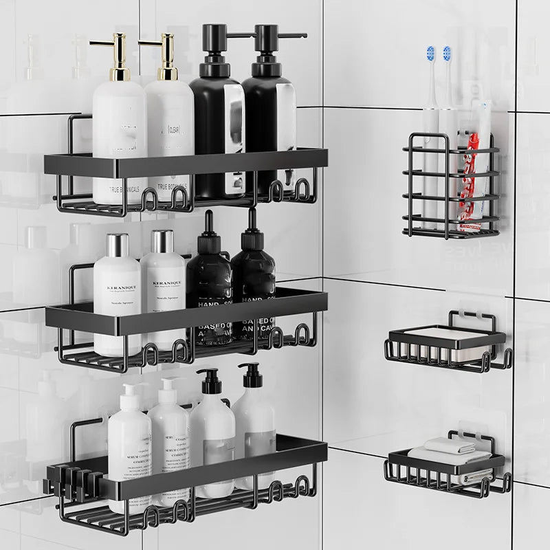 Adhesive Shower Caddy Shelf Set — 6 Pack, No Drilling