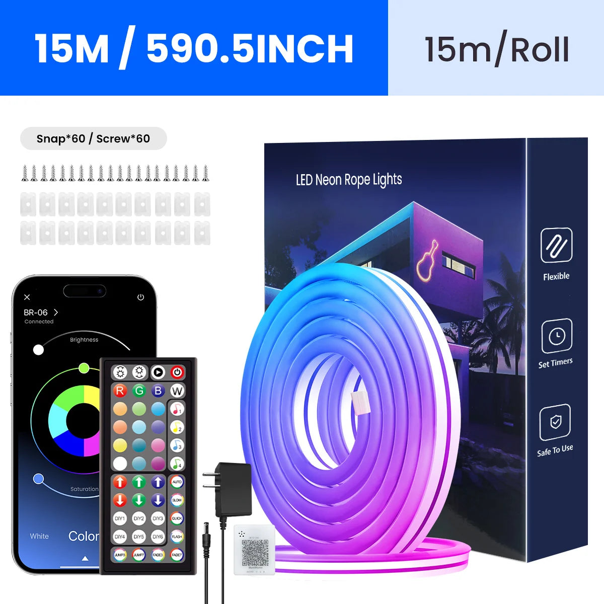 RGB LED Rope Lights — App & Remote Control, 10–30m