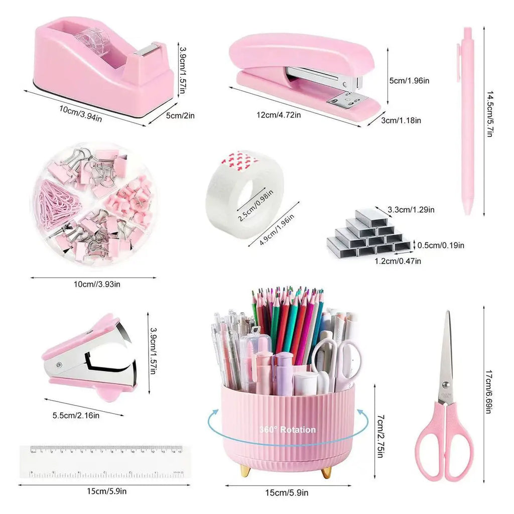 Desk Stationery Set — Stapler, Tape, Scissors & More
