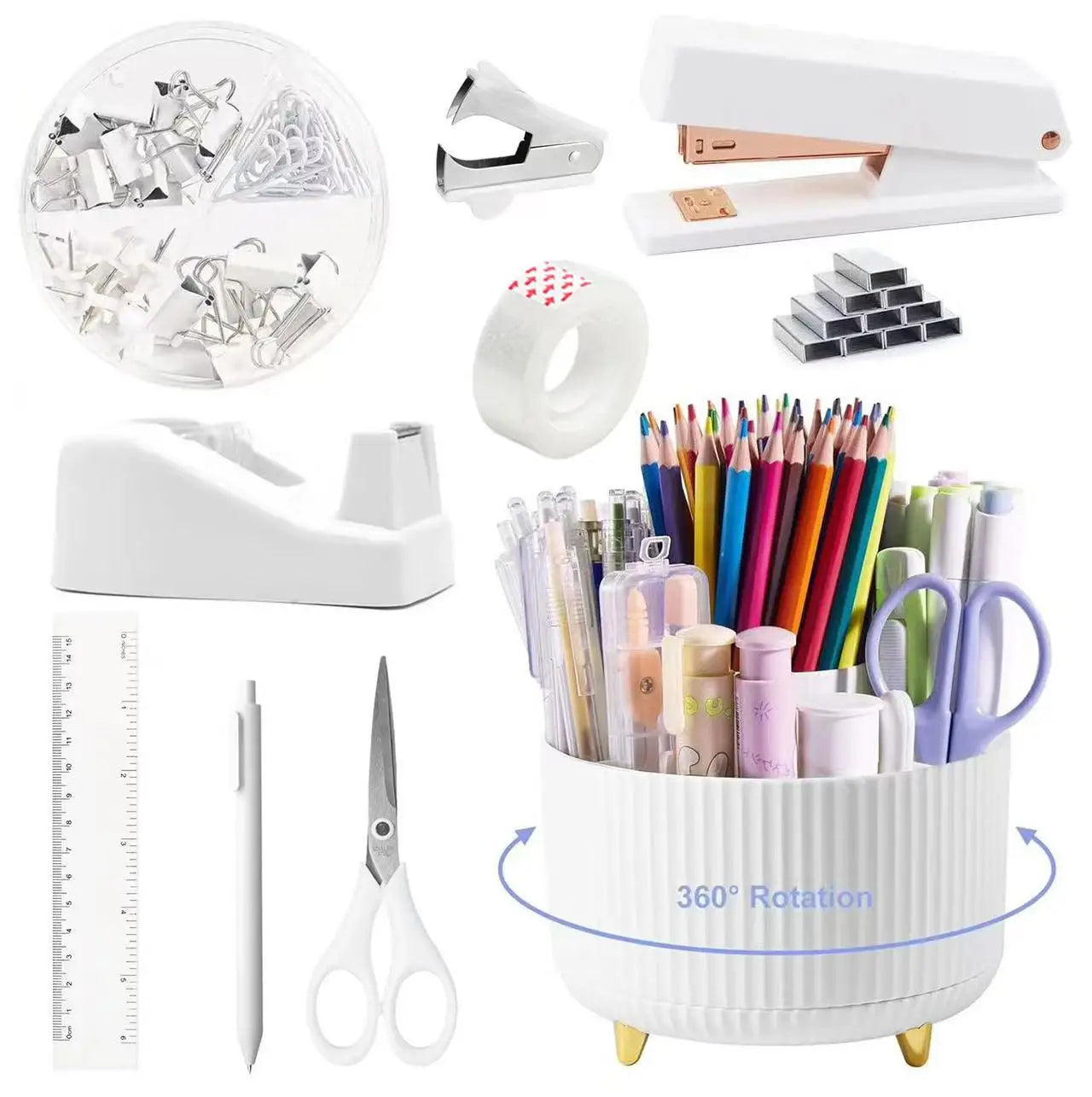 Desk Stationery Set — Stapler, Tape, Scissors & More