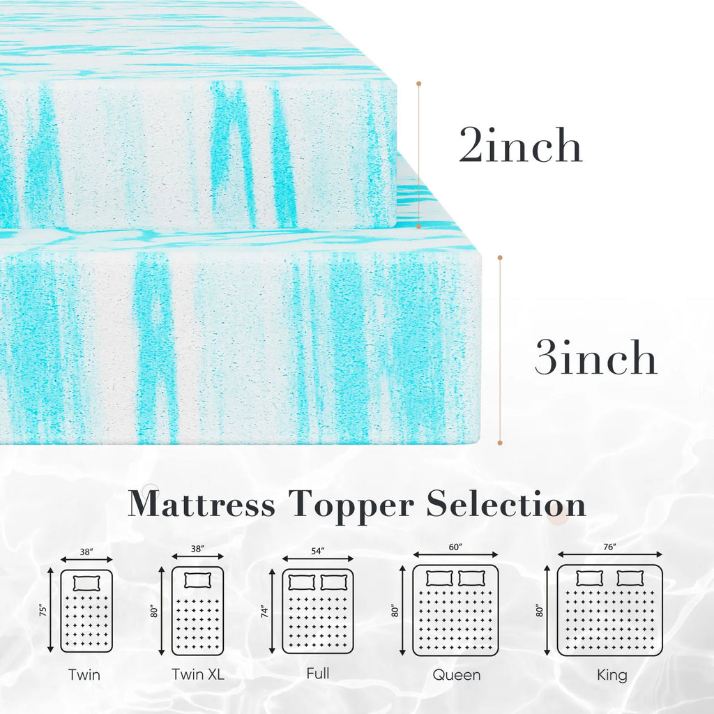 Cooling Gel Memory Foam Mattress Topper — 2 or 3 Inch