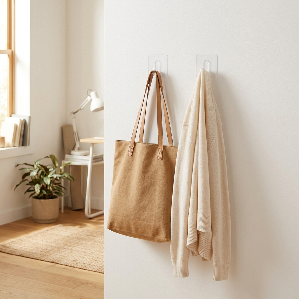 Adhesive Wall Hooks on dorm wall