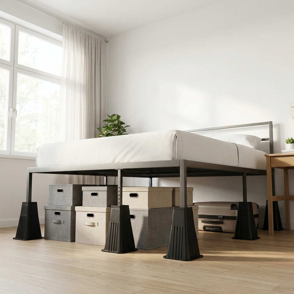 Bed Risers with organized under-bed storage
