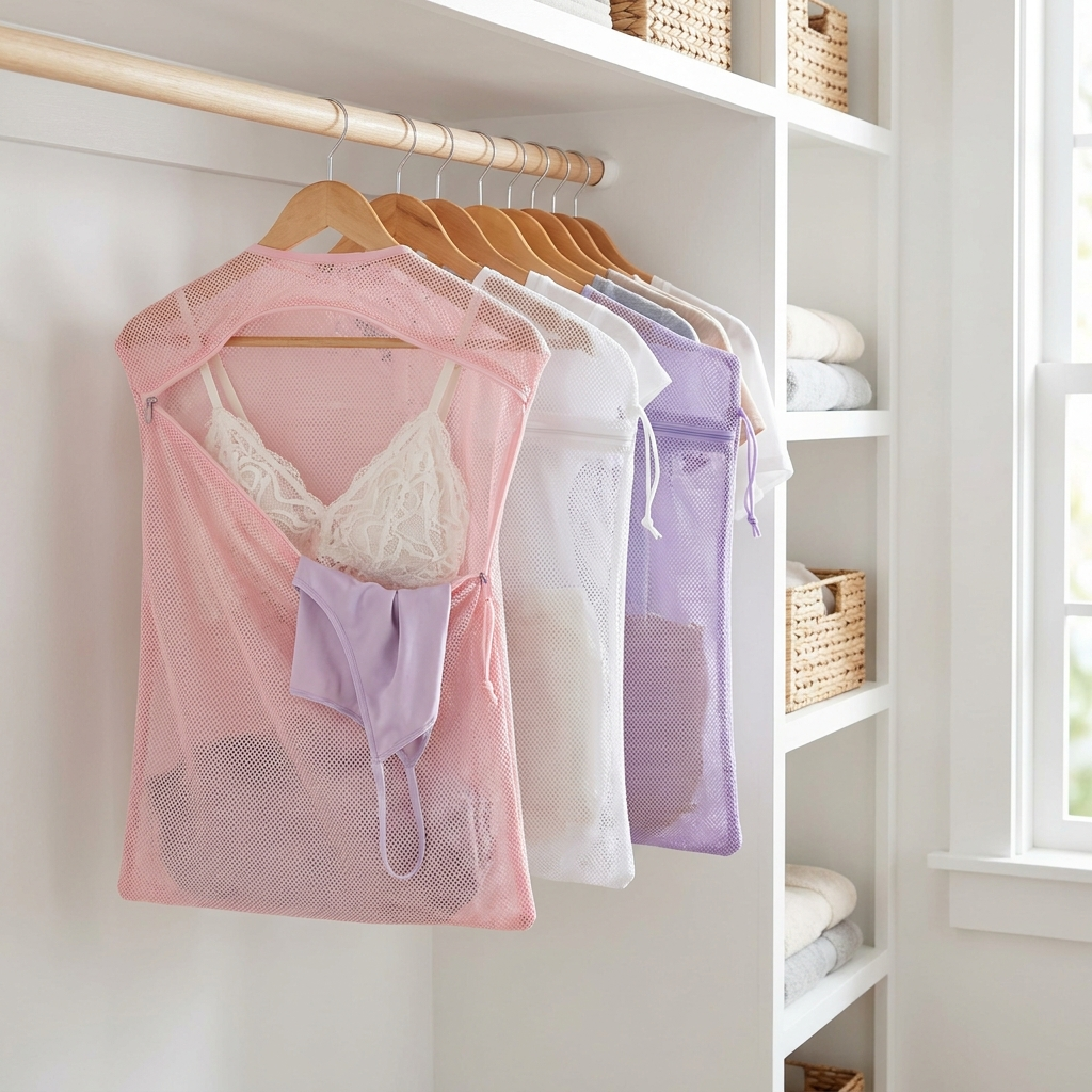 Mesh laundry bags for delicates in dorm closet