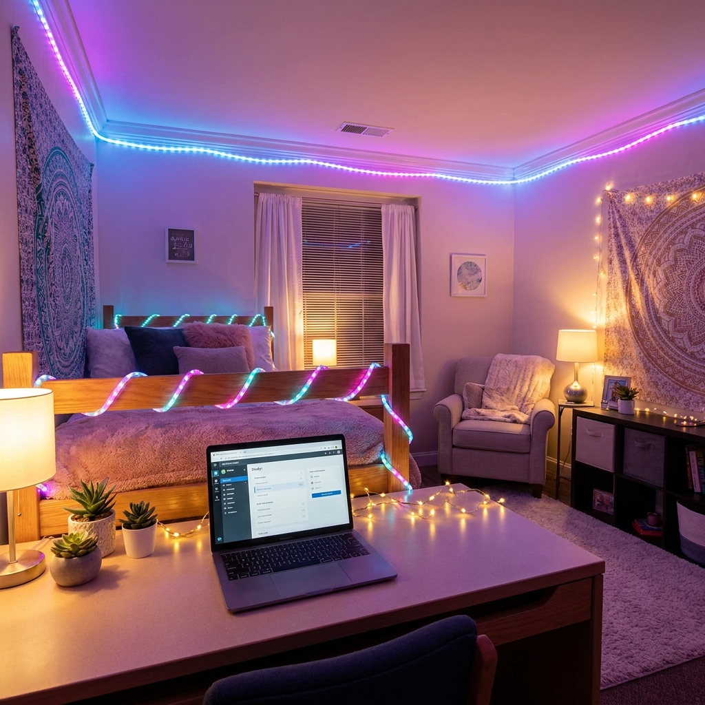 LED rope lights purple ambiance dorm
