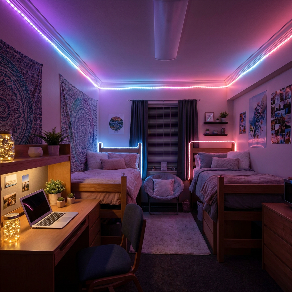 RGB LED lights dorm room night aesthetic