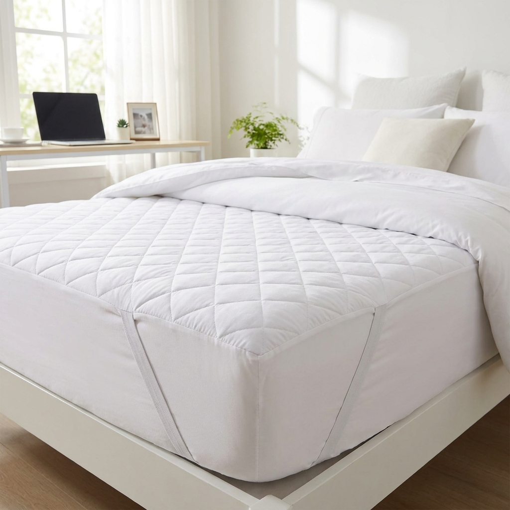Waterproof mattress protector on dorm bed