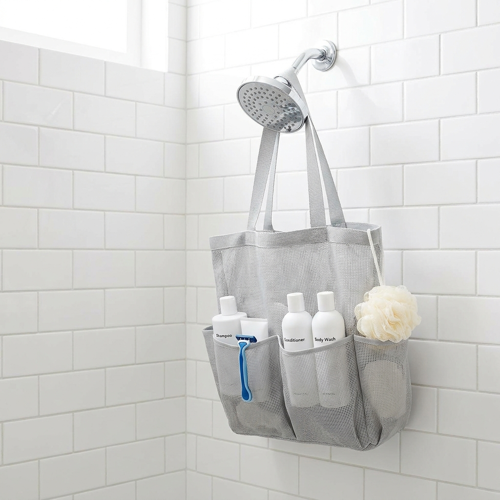 Portable quick-dry shower caddy lifestyle