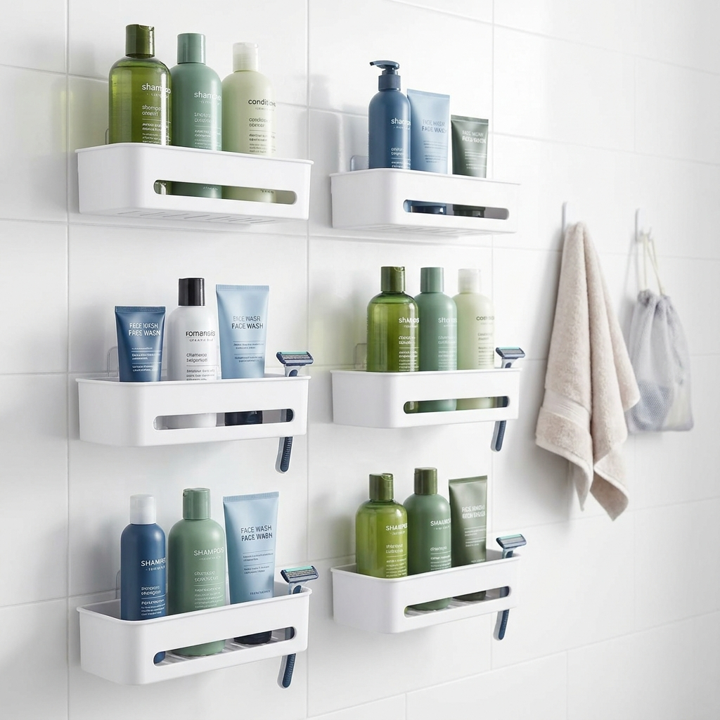No-drill shower caddy set organized