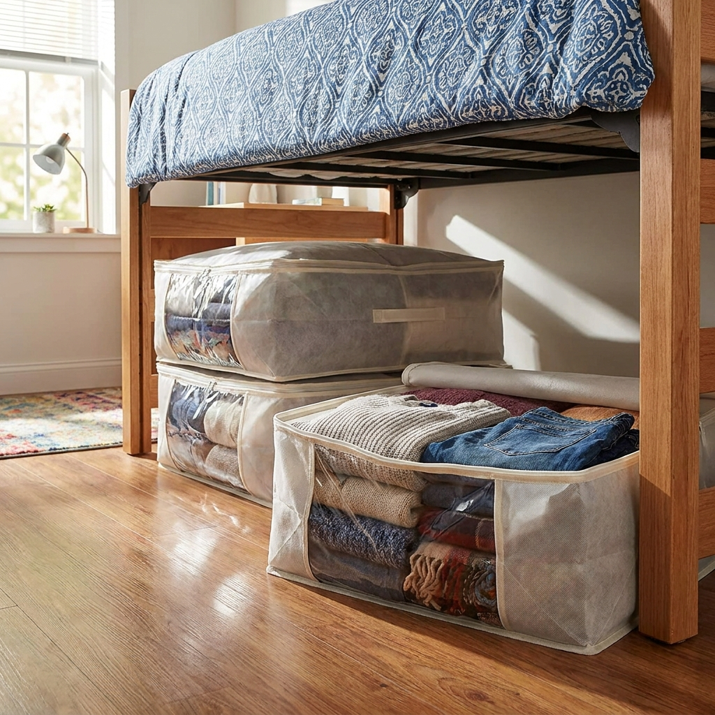 Under-bed storage bags with clear window