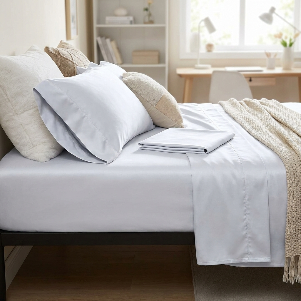 Breathable cooling sheet set on dorm twin bed