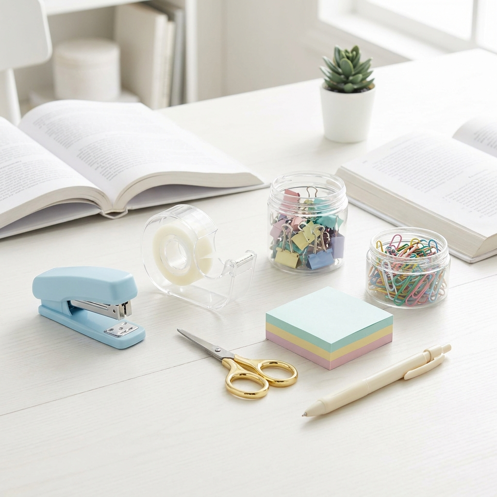 Stapler tape scissors dorm stationery organized